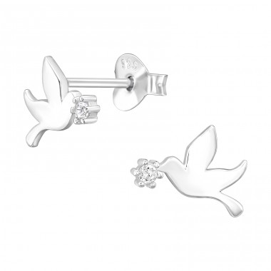 Peace dove with zirconia - 925 Sterling Silver Ear Studs With Zirconia Stones A4S45575