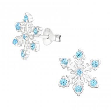 Snowflake - 925 Sterling Silver Ear Studs with Zirconia stones A4S45609