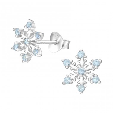 Snowflake - 925 Sterling Silver Ear Studs with Zirconia stones A4S45610