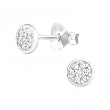 Circle - 925 Sterling Silver Ear Studs With Zirconia Stones A4S45806