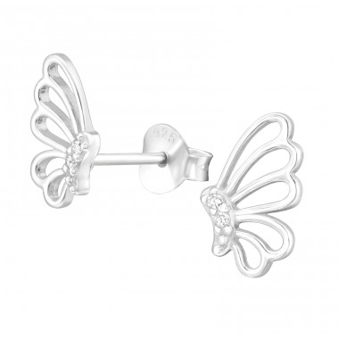 Butterfly ear studs with zirconia stones - 925 Sterling Silver Ear Studs With Zirconia Stones A4S46100