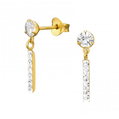 Golden Vertical Bar - 925 Sterling Silver Ear Studs With Zirconia Stones A4S46202