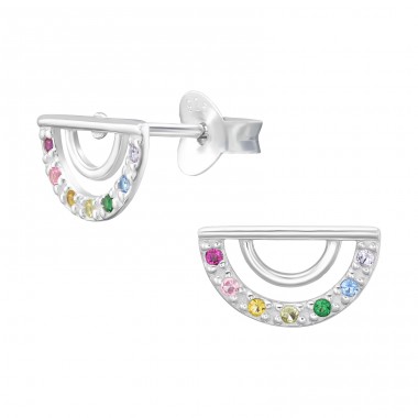 Half Circle with colourful Zirconia - 925 Sterling Silver Ear Studs With Zirconia Stones A4S46307