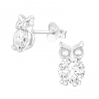 Owl Zirconia - 925 Sterling Silver Ear Studs With Zirconia Stones A4S46411