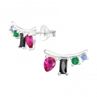 Climber with colorful Zirconia - 925 Sterling Silver Ear Studs With Zirconia Stones A4S46562