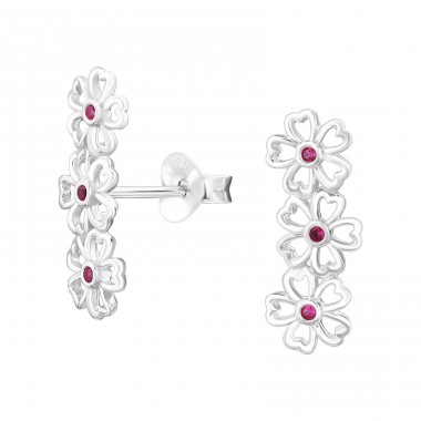 Flowers with Zirconias - 925 Sterling Silver Ear Studs With Zirconia Stones A4S46919