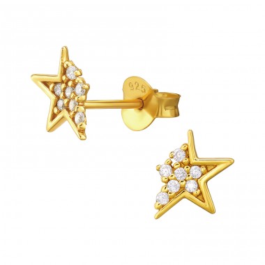 Fading Star with Zirconia - 925 Sterling Silver Ear Studs With Zirconia Stones A4S46920