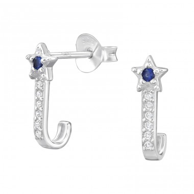 Star and hook with cubic zirconia - 925 Sterling Silver Ear Studs With Zirconia Stones A4S46935