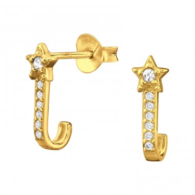 Star and hook with cubic zirconia - 925 Sterling Silver Ear Studs With Zirconia Stones A4S46936