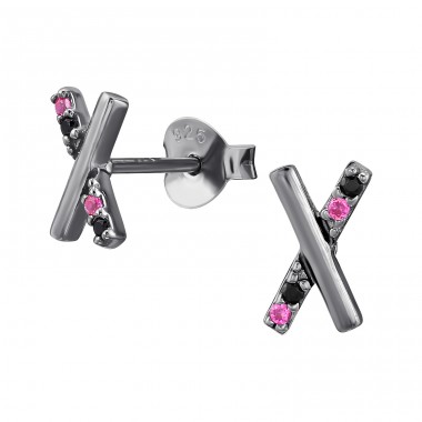 X Cross with Zirconia  - 925 Sterling Silver Ear Studs With Zirconia Stones A4S46976