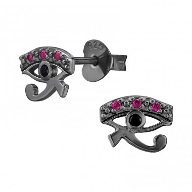 Eye Of Horus - 925 Sterling Silver Ear Studs with Zirconia stones A4S46978