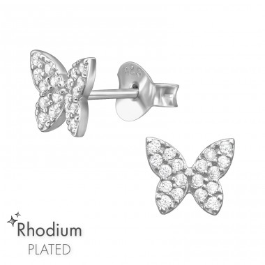 Butterfly with zirconia - 925 Sterling Silver Ear Studs With Zirconia Stones A4S47177