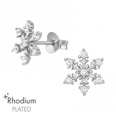 Snowflakes with Zirconia - 925 Sterling Silver Ear Studs With Zirconia Stones A4S47182