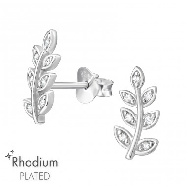 Branch with zirconia - 925 Sterling Silver Ear Studs With Zirconia Stones A4S47186