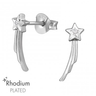 Shooting Star with Zirconia - 925 Sterling Silver Ear Studs With Zirconia Stones A4S47192