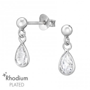 Pear with Zirconia - 925 Sterling Silver Ear Studs With Zirconia Stones A4S47194