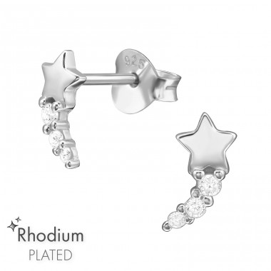 Shooting Star with Zirconia - 925 Sterling Silver Ear Studs With Zirconia Stones A4S47198