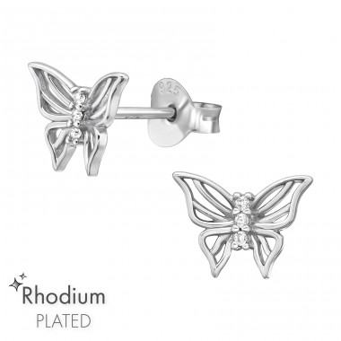 Butterfly with Zirconia Stones - 925 Sterling Silver Ear Studs With Zirconia Stones A4S47199