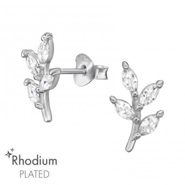 Branch with Zirconia - 925 Sterling Silver Ear Studs With Zirconia Stones A4S47200