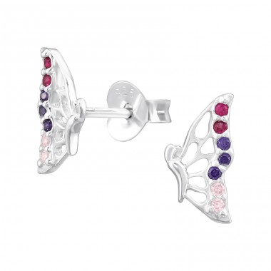 Butterfly with Zirconia - 925 Sterling Silver Ear Studs With Zirconia Stones A4S47331