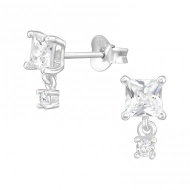 Square  with Zirconia stones - 925 Sterling Silver Ear Studs With Zirconia Stones A4S47518