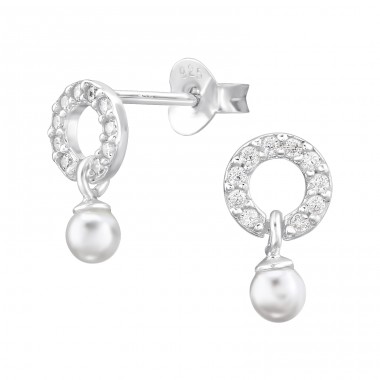 Circle with  cubic zirconia and pearl - 925 Sterling Silver Ear Studs With Zirconia Stones A4S47520