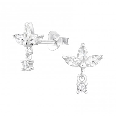 Flower with cubic zirconia - 925 Sterling Silver Ear Studs With Zirconia Stones A4S47524