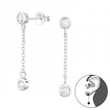 Round cubic zirconia on a chain - 925 Sterling Silver Ear Studs With Zirconia Stones A4S47526