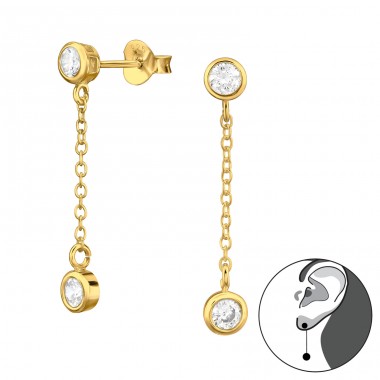 Golden Round cubic zirconia on a chain - 925 Sterling Silver Ear Studs With Zirconia Stones A4S47527