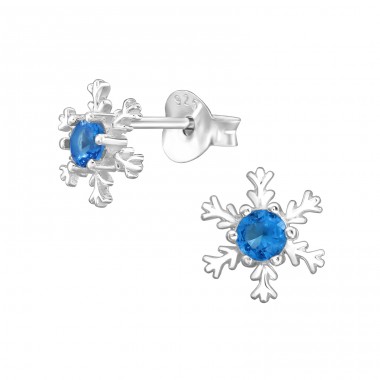 Snowflake with cubic zirconia - 925 Sterling Silver Ear Studs With Zirconia Stones A4S47655