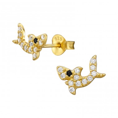 Shark gold plated - 925 Sterling Silver Ear Studs With Zirconia Stones A4S47656