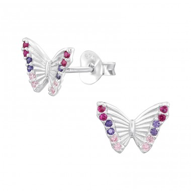 Butterfly with Zirconia - 925 Sterling Silver Ear Studs With Zirconia Stones A4S47713