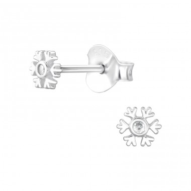 Snowflake with zirconia - 925 Sterling Silver Ear Studs With Zirconia Stones A4S47841