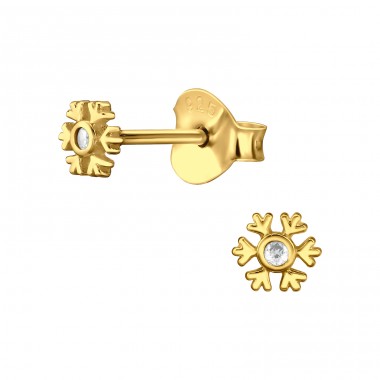 Goldene Schneeflocke mit Zirkonia - 925Er Silber Ohrstecker Mit Zirkonia Steinen A4S47842