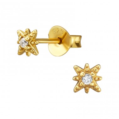 Starburst with Zirconia - 925 Sterling Silver Ear Studs With Zirconia Stones A4S47843