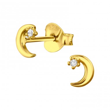 Golden Moon with Zirconia - 925 Sterling Silver Ear Studs With Zirconia Stones A4S47848