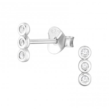 3 Vertical Connected Circles - 925 Sterling Silver Ear Studs With Zirconia Stones A4S47849