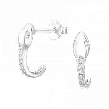 Snake with zirconia - 925 Sterling Silver Ear Studs With Zirconia Stones A4S47873