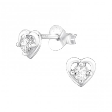 Heart with Zirconia - 925 Sterling Silver Ear Studs With Zirconia Stones A4S47921