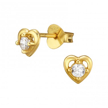 Golden Heart - 925 Sterling Silver Ear Studs With Zirconia Stones A4S47922