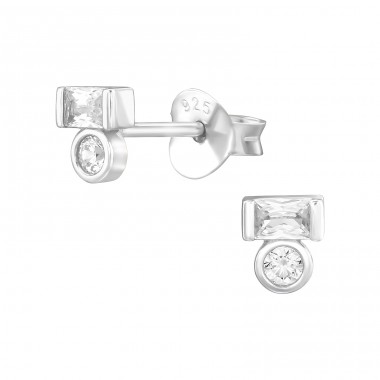 Geometric shapes of zircons - 925 Sterling Silver Ear Studs With Zirconia Stones A4S47924