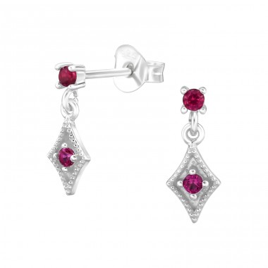 Rhinestone square with cubic zirconia - 925 Sterling Silver Ear Studs With Zirconia Stones A4S47950