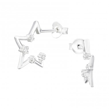 Star with zirconia - 925 Sterling Silver Ear Studs With Zirconia Stones A4S47976