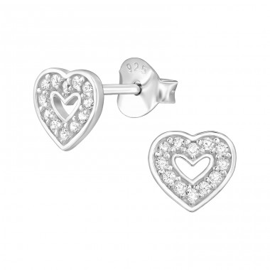 Heart with Zirconia - 925 Sterling Silver Ear Studs With Zirconia Stones A4S48295