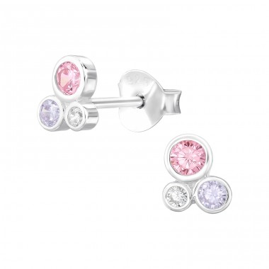 Circle with zirconia - 925 Sterling Silver Ear Studs With Zirconia Stones A4S48300