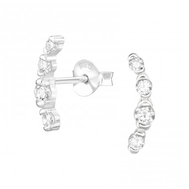 Curved with cubic zirconia - 925 Sterling Silver Ear Studs With Zirconia Stones A4S48430