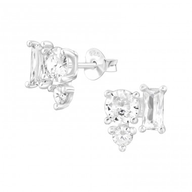 Pendant earrings with zirconia  - 925 Sterling Silver Ear Studs With Zirconia Stones A4S48746