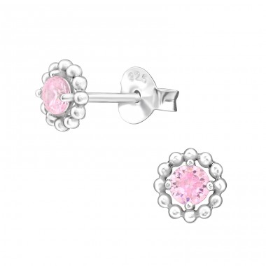 Dotted Circle with  cubic zirconia - 925 Sterling Silver Ear Studs With Zirconia Stones A4S48966