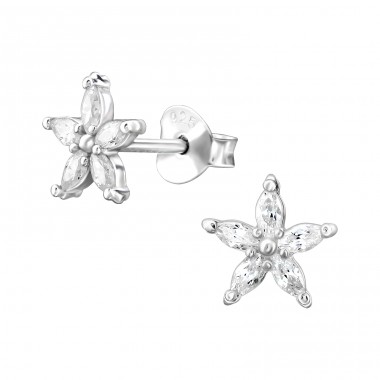 Flower with cubic Zirconia - 925 Sterling Silver Ear Studs With Zirconia Stones A4S49171