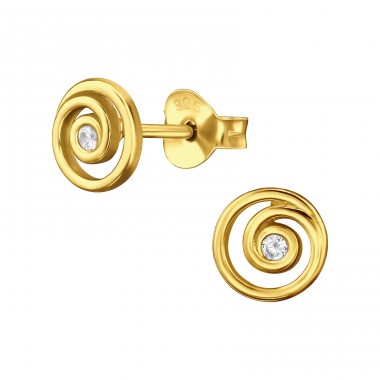 Golden  Spiral with Zirconia - 925 Sterling Silver Ear Studs With Zirconia Stones A4S49201